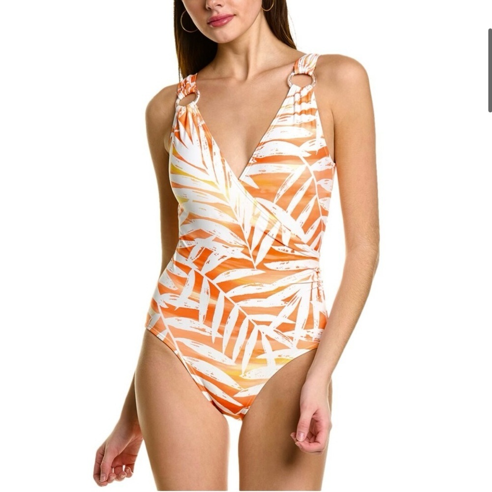 🌻NEW w.Tags Carmen Marc Valvo Surplice One-piece In Orange Size 10